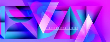 Soyut geometrik şekiller, canlı pembeler, maviler dinamik arkaplan oluşturur. Modern tasarım elementleri örtüşüyor, ilginç görsel doku oluşturuyor.