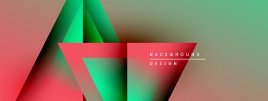 Soyut geometrik şekiller örtüşüyor, canlı renk eğimleri yaratıyor. Kırmızı, yeşil, bej renkler düzgün bir şekilde harmanlanır. Minimalist tasarım modern estetiği öneriyor.