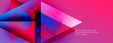 Soyut geometrik şekiller örtüşüyor, canlı pembe ve mavi renkler yaratıyor. Modern tasarım dinamik hareket ve görsel enerji öneriyor.