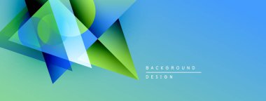 Soyut geometrik şekiller örtüşür, parlak mavi, yeşil eğimler yaratır. Modern tasarım yenilik, enerji ve görsel cazibe öneriyor.