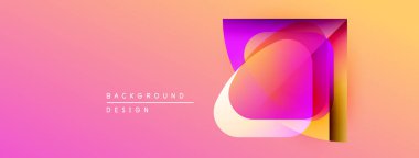 Canlı gradyan arkaplan özellikleri üst üste binen geometrik şekiller. Pembe, sarı renkler modern görsel efektler yaratır. Tasarım elementleri derinlik ve dinamizm öneriyor.
