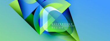 Soyut geometrik şekiller mavileri, yeşillikleri harmanlıyor. Modern tasarım, dinamik görsel etki yaratan katmanlı elementler içerir. Metin arkaplan tasarımı okur.