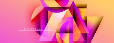 Soyut geometrik şekiller canlı pembeler, portakallar, sarılar harmanlarlar. Modern tasarım dinamik görsel doku yaratır. Arkaplan özellikleri katmanlı biçimler.