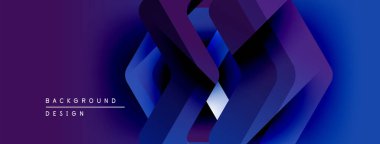 Soyut geometrik katmanlar dinamik mor, mavi gradyan oluşturur. Modern tasarım elementleri derinlik, hareket, görsel ilgi.