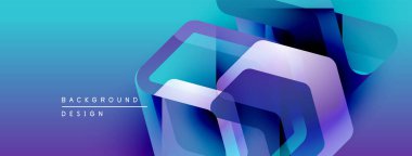 Soyut geometrik şekiller örtüşür, parlak mavi ve mor renkler yaratır. Modern tasarım teknoloji, yenilik, derinlik öneriyor.