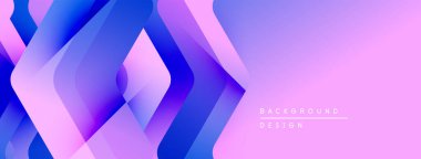 Soyut geometrik şekiller örtüşüyor, canlı mor, mavi bir eğim yaratıyor. Arkaplan ve sunumlar için uygun modern tasarım.