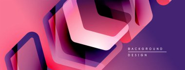Soyut geometrik şekiller örtüşüyor, canlı pembeler, morlar, gradyanlar yaratıyor. Modern tasarım elementleri dinamik bileşimi önerir.
