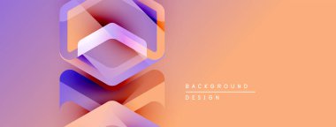 Soyut geometrik şekiller mor ve turuncu renkleri harmanlarlar. Modern tasarım dijital sanat, arkaplan elementi öneriyor. Yumuşak eğimler derinlik yaratır.