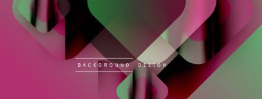 Soyut geometrik şekiller örtüşüyor, canlı renk eğimleri yaratıyor. Pembe, yeşil, kahverengi renkler tasarımda baskın. Modern estetik.