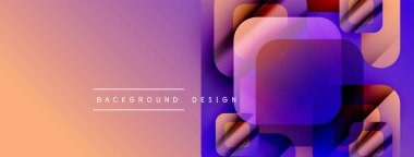 Soyut eğim arkaplanı. Üst üste binen kareler dinamik görsel efekt yaratır. Şeftali, mor renkler kompozisyona hakim. Modern tasarım ögesi.