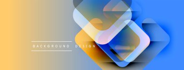Soyut geometrik şekiller çakışıyor. Renkler sarıdan maviye karışıyor. Metin arka plan tasarımı okur. Modern görsel sunum.