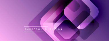 Soyut geometrik desen. Üst üste binen yuvarlak kareler dinamik görsel efekt yaratır. Mor, pembe renkler kompozisyona hakim. Modern tasarım ögesi.