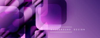 Soyut mor tasarım. Üst üste binen geometrik şekiller modern, dinamik görsel doku yaratır. Yumuşak eğimler derinlik sunar.