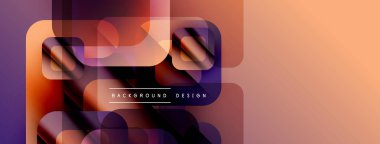Soyut geometrik şekiller örtüşür, canlı bir gradyan arkaplan oluşturur. Şeftali tonları sağ tarafa, mor sola hakim. Modern tasarım ögesi.