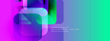 Soyut geometrik şekiller örtüşür, canlı bir değişim etkisi yaratır. Modern tasarım mor, mavi ve yeşil renkleri kullanır. Mevcut en küçük metin.