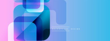 Soyut geometrik şekiller çakışıyor. Mavi, pembe renkler modern arka plan tasarımı yaratır. Yumuşak gradyanlar görsel ilgi sunar.