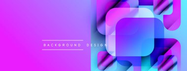 Canlı, soyut bir arkaplan. Üst üste binen kareler dinamik görsel efekt yaratır. Gradyan renkler, mor, mavi baskın kompozisyon. Modern tasarım ögesi.