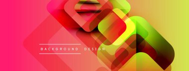 Soyut geometrik şekiller örtüşür, canlı gradyanlar yaratır. Pembe, sarı, yeşil renkler tasarımda baskın. Metin arkaplan tasarımı okur.