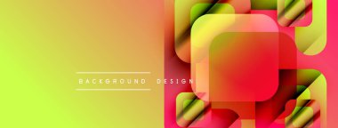 Soyut geometrik şekiller örtüşüyor, canlı renk eğimleri yaratıyor. Sarı, turuncu, kırmızı renkler tasarımda baskın. Modern, dinamik kompozisyon.