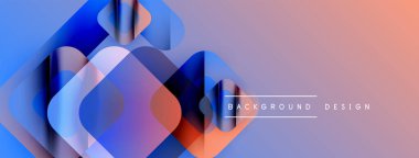 Soyut geometrik şekiller örtüşür, canlı bir değişim etkisi yaratır. Mavi, mor, turuncu renkler kompozisyona hakim. Modern tasarım ögesi.