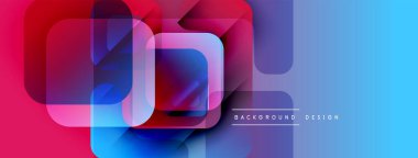 Soyut geometrik şekiller çakışıyor. Canlı pembe, mavi gradyanlar modern pankart tasarımı yaratır. En küçük metin arkaplan amacını gösterir.