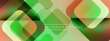 Soyut geometrik desen. Üst üste binen kareler, dikdörtgenler canlı, modern tasarım yaratır. Yeşil, turuncu renkler kompozisyona hakim..