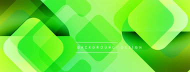 Soyut yeşil arkaplan. Üst üste binen kareler modern, canlı görsel efektler yaratır. Yumuşak eğimler derinlik ve doku sunar.