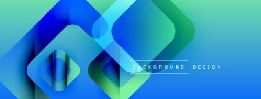 Soyut geometrik şekiller örtüşür, parlak mavi, yeşil eğimler yaratır. Arkaplan ve sunumlar için modern tasarım ögesi.