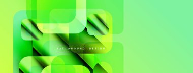 Soyut yeşil katmanlar dinamik arkaplan oluşturur. Modern tasarım üst üste binen şekiller, gradyanlar, metin elementleri içerir. Minimalist estetik.