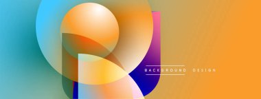 Soyut geometrik şekiller çakışıyor. Canlı renkler harmanlanarak, dinamik görsel efekt yaratır. Modern tasarım elementleri yenilik ve enerji öneriyor.