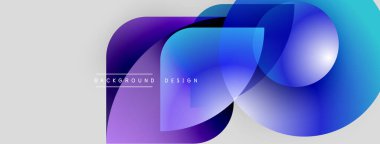 Soyut tasarım özellikleri üst üste binen mor, mavi şekiller. Renkler modern görsel efekt yaratır. Minimalist tarz, temiz arkaplan.