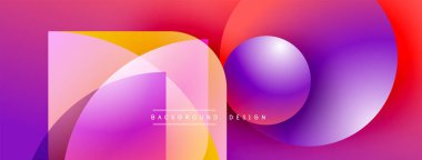 Soyut, enerjik bir kompozisyon. Üst üste binen şekiller dinamik görsel efekt yaratır. Pembe, mor, turuncu renkler tasarımda baskın. Modern estetik.