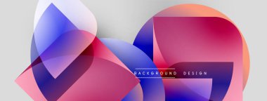 Soyut şekiller örtüşüyor, canlı renk değişimleri yaratıyor. Pembe, mavi, mor renkler tasarımda baskın. Modern estetik, temiz çizgiler sunar.