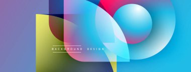 Soyut geometrik şekiller örtüşüyor, canlı renk eğimleri yaratıyor. Tasarım şeffaf daireler, dikdörtgenler, pürüzsüz geçişler içerir. Modern arkaplan.