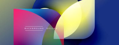 Soyut renkli şekiller örtüşür ve canlı bir zemin oluşturur. Gradyan renkler harmanlanarak modern tasarım elementini oluşturur. Metin arkaplan tasarımı okur.