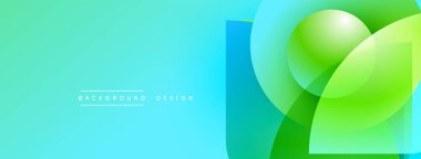 Soyut arkaplan özellikleri üst üste binen daireler, gradyanlar. Turkuaz, yeşil renkler modern görsel efekt yaratır. Sunumlar için uygun minimalist tasarım.