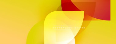 Soyut geometrik şekiller örtüşüyor, canlı sarı, turuncu, kırmızı renkler yaratıyor. Arkaplan ve sunumlar için uygun modern tasarım.