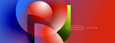 Soyut renkli şekiller çakışıyor. Mavi, kırmızı, yeşil renkler harmanlanarak dinamik görsel efekt yaratır. Modern tasarım ögesi.
