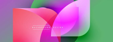 Soyut renkli şekiller çakışıyor. Gradyan renkler dinamik görsel efekt yaratır. Modern tasarım öğeleri yaratıcılığı ve yeniliği önerir.