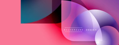 Soyut geometrik şekiller örtüşüyor, canlı pembe, mor renkler yaratıyor. Modern tasarım öğeleri akıcılığı ve dinamizmi akla getiriyor. Arkaplan metni arkaplan tasarımı okur.