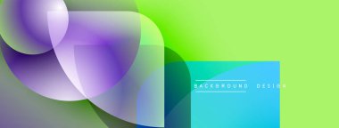 Soyut gradyanlar harmanlanarak, dinamik görsel akış yaratır. Üst üste binen şekiller derinliği gösteriyor, modern estetiği. Parlak renkler kompozisyona hakim.