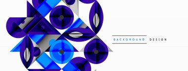 Soyut geometrik şekiller, mavi renkler, üst üste binen katmanlar dinamik görsel efekt yaratır. Arka planlar için modern tasarım ögesi.
