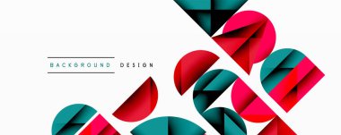 Soyut geometrik şekiller örtüşür, dinamik görsel efekt yaratır. Pembe, deniz mavisi, beyaz renkler kompozisyona hakim. Modern tasarım elemanları.