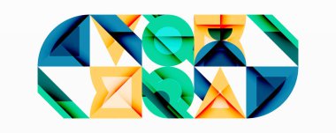 Soyut geometrik bileşim. Şekiller örtüşüyor, canlı renk değişimleri yaratıyor. Modern tasarım, temiz çizgiler, görsel uyum.