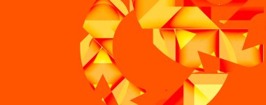 Soyut geometrik şekiller, canlı turuncu renkler kompozisyona hakim. Parçalanmış çember hareketi, enerjiyi, modern tasarımı, estetiği öneriyor.