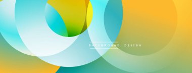 Soyut renkli çemberler dinamik gradyan arkaplan oluşturur. Modern tasarım elementleri akıcılık, enerji ve yenilik önerir.
