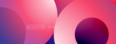 Soyut eğim arkaplanı. Üst üste binen daireler dinamik görsel efekt yaratır. Pembe, mor renkler kompozisyona hakim. Modern tasarım ögesi.