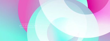 Soyut renkli katmanlar dinamik görsel efekt yaratır. Yumuşak gradyanlar pembe, turkuaz, beyaz renkler harmanlarlar. Modern tasarım ögesi.