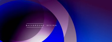 Soyut arkaplan özellikleri üst üste binen daireler, mor, mavi gradyanlar. Modern tasarım elementleri dinamik görsel efekt yaratır. Minimalist stil.