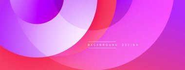 Soyut renkli çakışan daireler dinamik arkaplan oluşturur. Gradyan gölgeler harmanlanarak modern tasarım elementi oluşturur. Pembe, mor renkler egemen.